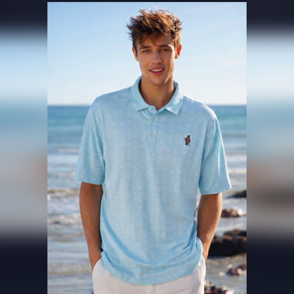 Grizzly Golf Lane Polo Shirt Size 3XL Aqua Blue Embroidered Bear Design